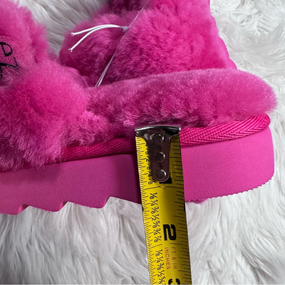 EZ Feet • Genuine Shearling Fluffy Hot Pink Slippers - Picture 8 of 12